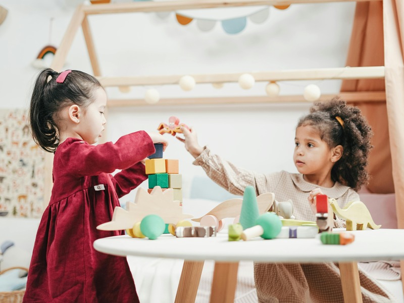 children playing with blocks together